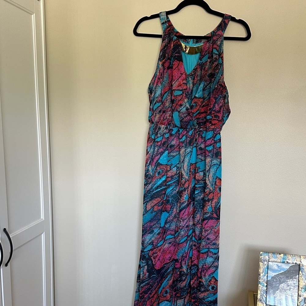 Thalia Sodi Vibrant Pink and Blue Maxi Dress